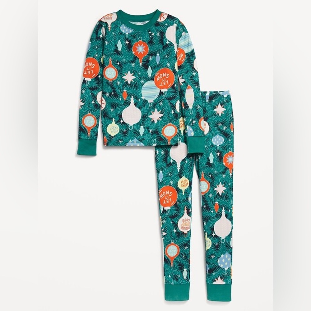 Unisex Festive Green Kids Pajama Set - Large size 10
